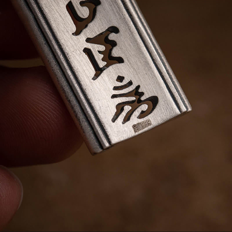 999 Sterling Silver Om Mani Padme Hum Engraved Lotus Wisdom Necklace Pendant