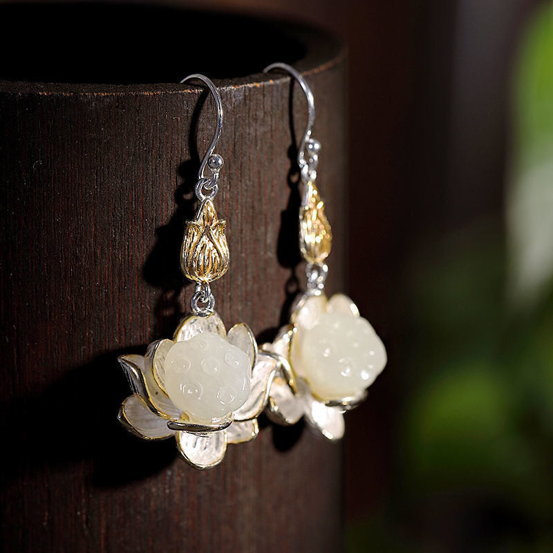 White Jade Protection Harmony Drop Earrings