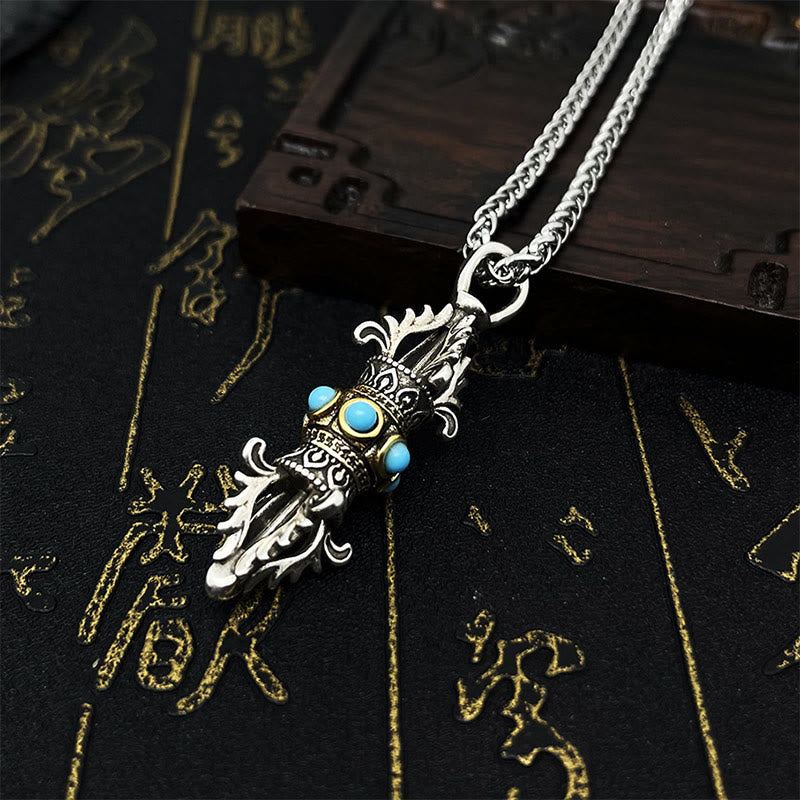 Tibet Vajra Dorje Pattern Copper Luck Wealth Metal Necklace Pendant