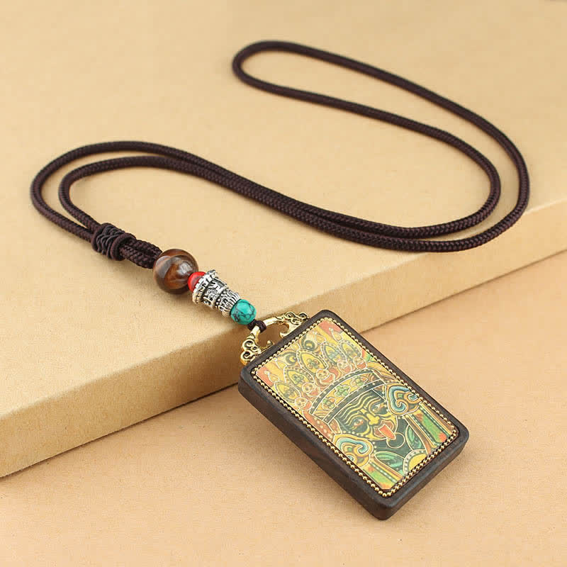 Tibet God of Wealth Thangka Ebony Peace Necklace Pendant