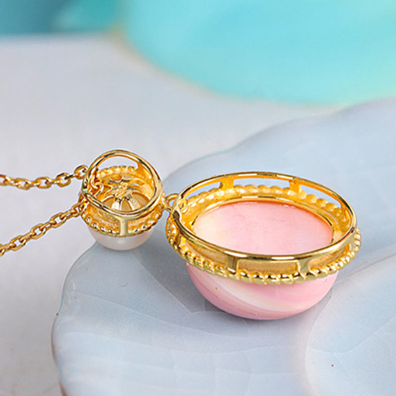 925 Sterling Silver Queen Conch Shell Pearl Luck Blessing Earrings Necklace Pendant Jewelry Set