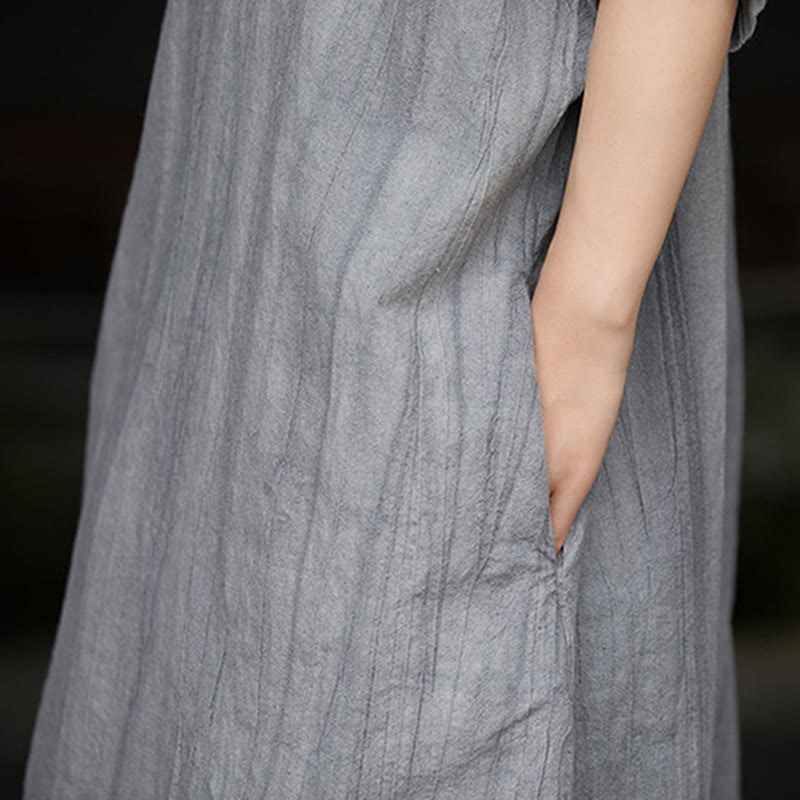 Handmade Tie Dye Ramie Linen Midi Dress Wide Leg Pants With Pockets