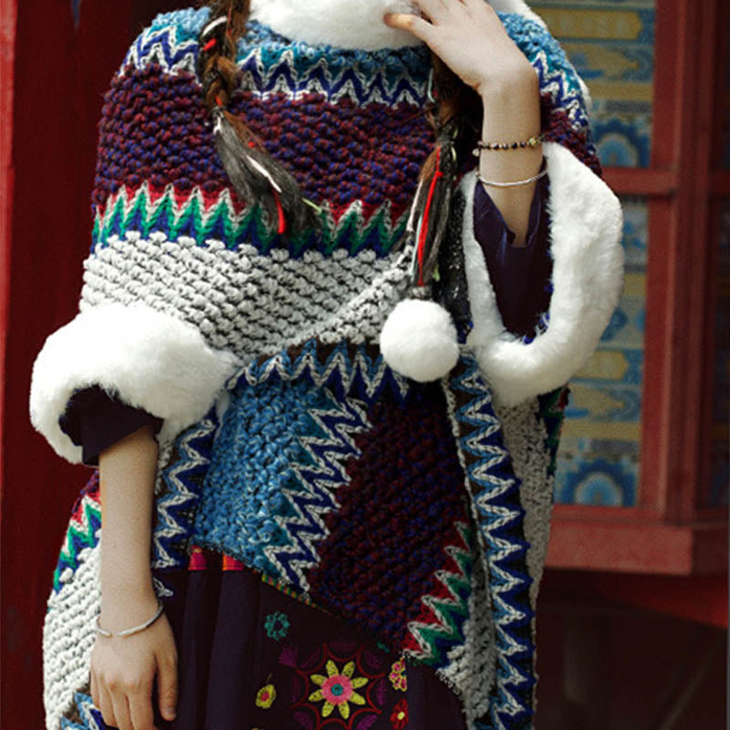 Tactile Striped Knitted Travel Meditation Tibetan Shawl