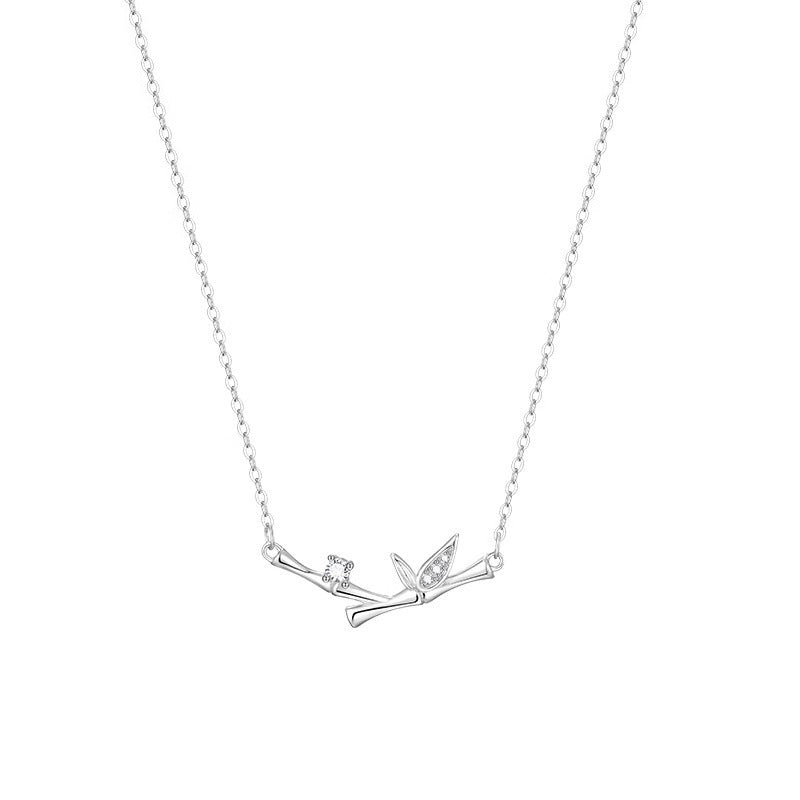 Bamboo Leaf Design Copper Zircon Wealth Necklace Pendant