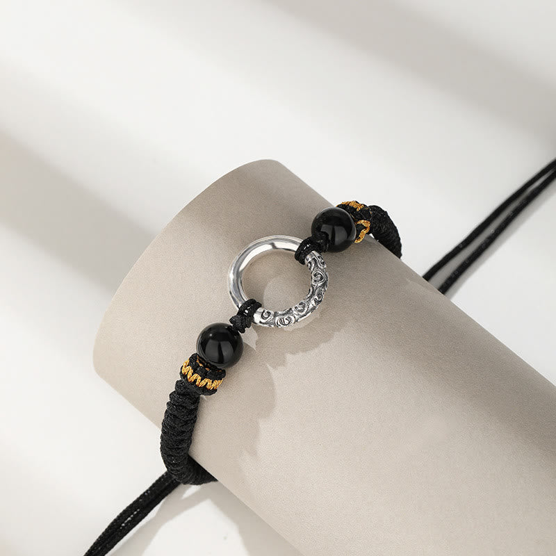 925 Sterling Silver Peace Buckle Auspicious Clouds Fortune Braided Bracelet