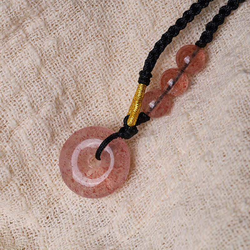Strawberry Quartz Chalcedony Peace Buckle Healing Necklace Pendant