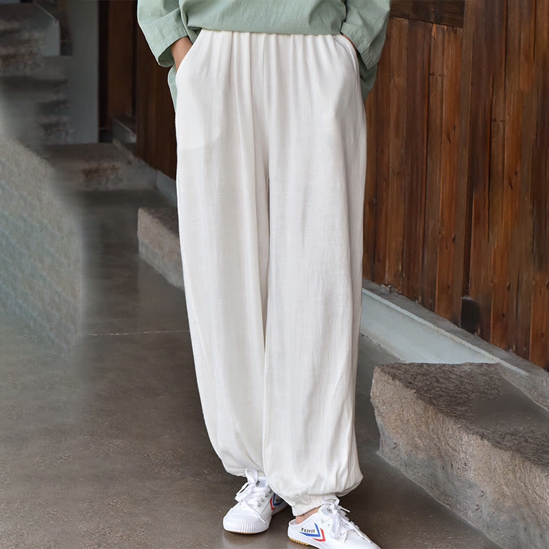 Tactile Breathable Linen Harem Pants for Mindful Meditation and Yoga
