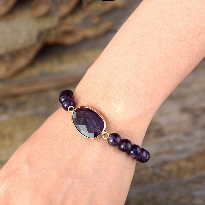Natural Amethyst Crystal Marquise Pattern Bracelet