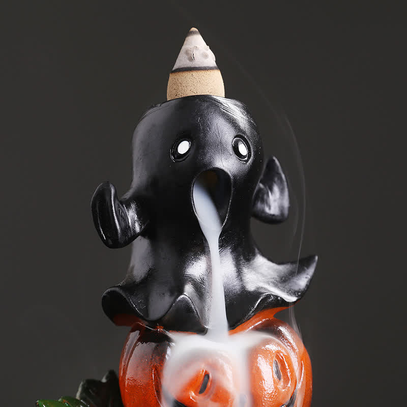 Atmospheric Halloween Pumpkin and Ghost Resin Backflow Smoke Fountain Incense Burner
