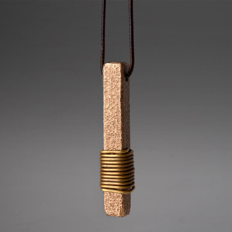 Vintage Textured Design Brass Copper Wealth Necklace Pendant