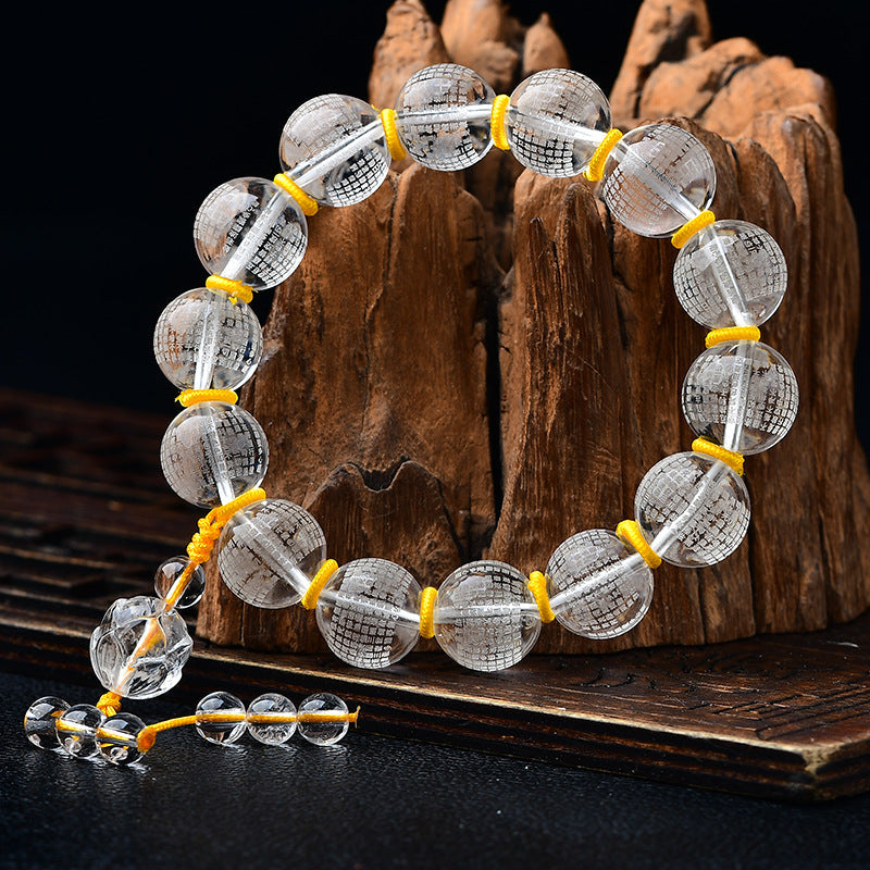 Tibet White Crystal Half Demon Half Buddha Heart Sutra Lotus Healing Bracelet