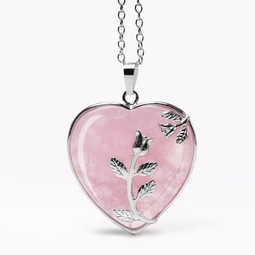 Pink Crystal Heart Rose Pendant Necklace