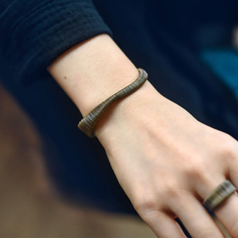 Simple Design Wrapped Brass Copper Luck Wealth Adjustable Cuff Bracelet
