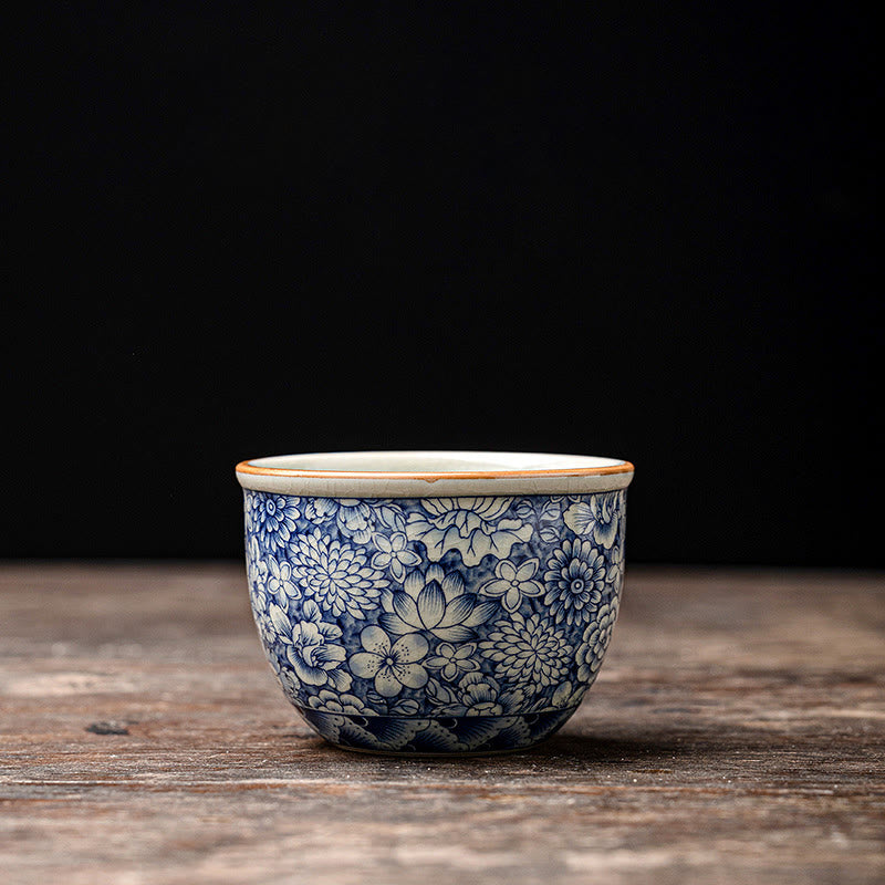 Vintage Lotus Peony Plum Blossom Chrysanthemum Ceramic Teacup Tea Cups