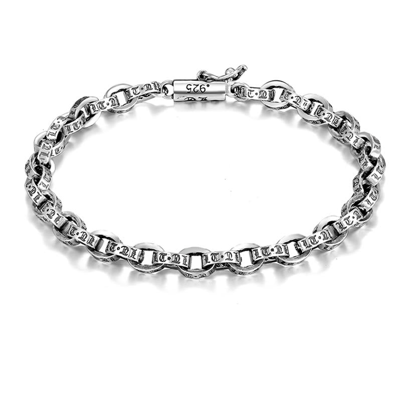925 Sterling Silver Om Mani Padme Hum Carved Design Creativity Metal Bracelet