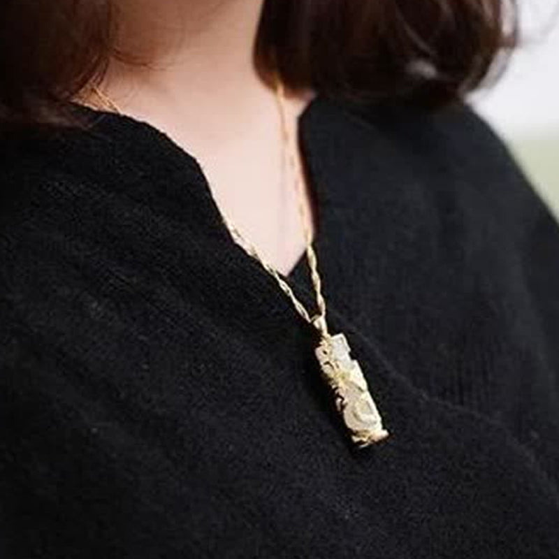 Hand-Carved White Jade and Copper Dragon or Phoenix Harmony Pendant Necklace