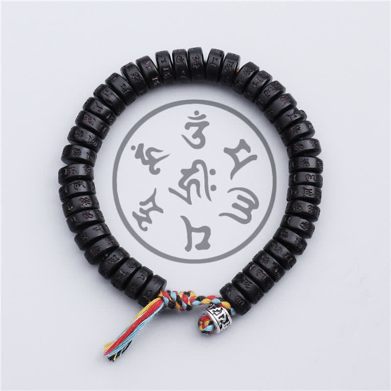 Handmade Engraved Om Mani Padme Hum Coconut Shell Bead Tibetan Bracelet