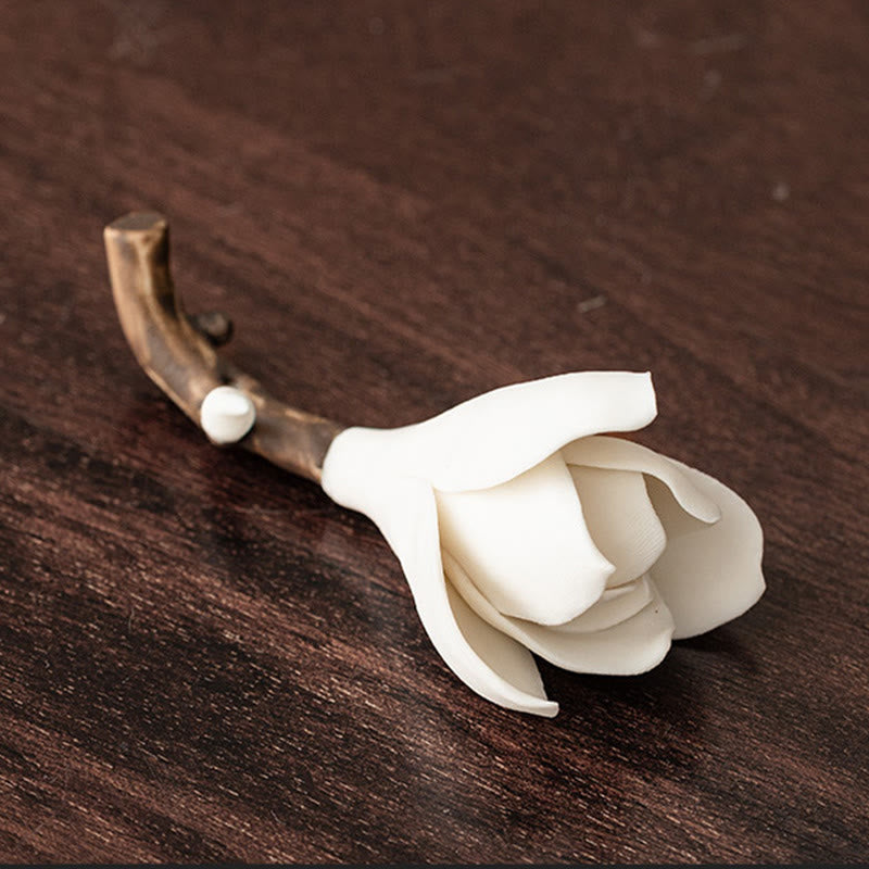 Ceramic Gardenia Flower Pattern Incense Burner for Mindful Aromatic Practice