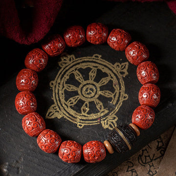 Natural Cinnabar & Ebony Wood Beaded Bracelet for Mindful Centering