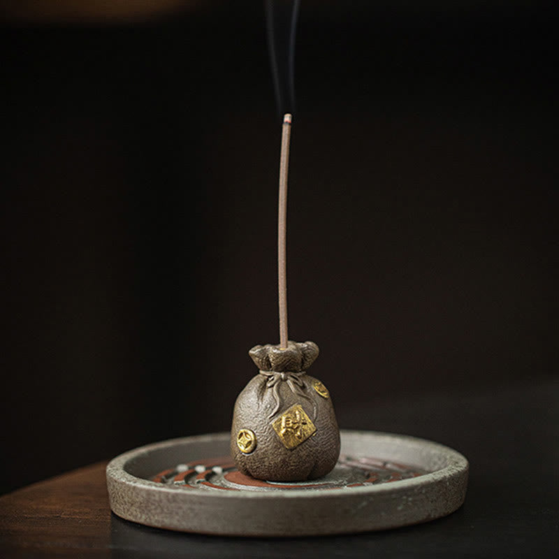 Ceramic Bagua Tray & Symbolic Wealth Vessel Stick Incense Burner