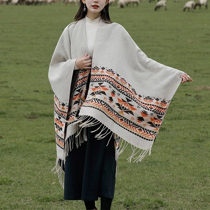 Tibetan Shawl Colorful Geometry Winter Cozy Travel Scarf Wrap