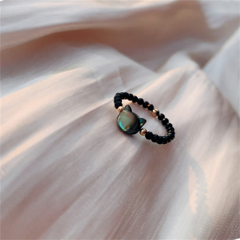14K Gold Plated Natural Tridacna Stone Carved Cat Ring