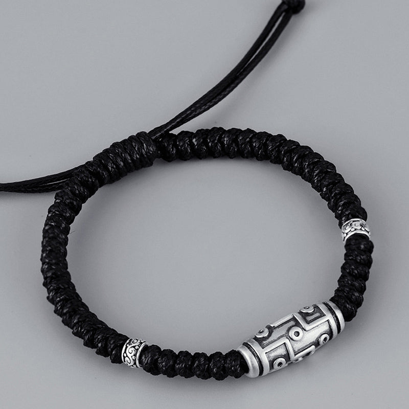 999 Sterling Silver Nine-Eye Dzi Bead Pattern Blessing Rope Bracelet