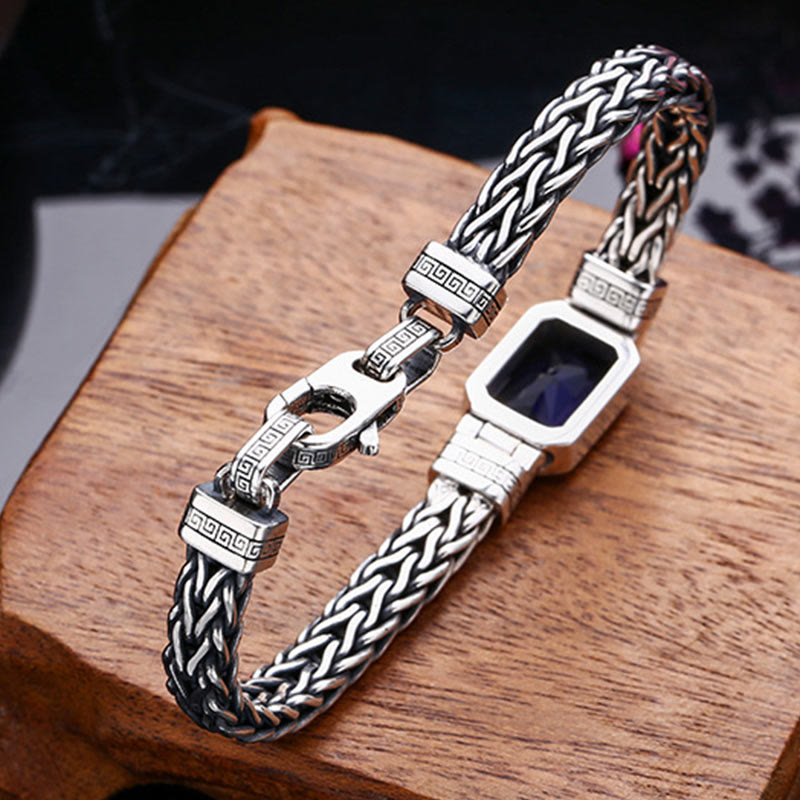 Retro Blue Acrylic Dragon Keel Braided Design Healing Wealth Buckle Bracelet