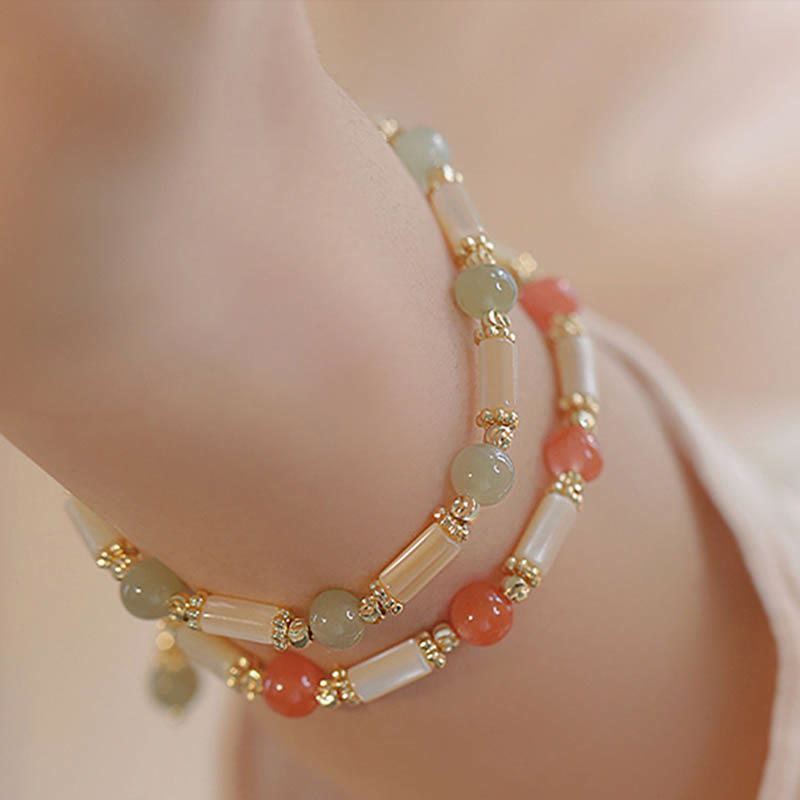 Tridacna Stone Red Agate Hetian Jade Blessing Bracelet