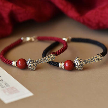 925 Sterling Silver & Cinnabar Adjustable Minimalist String Bracelet
