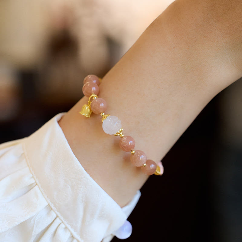 Sunstone & Golden Silk Jade Lily of the Valley Gold Sterling Silver Charm Bracelet