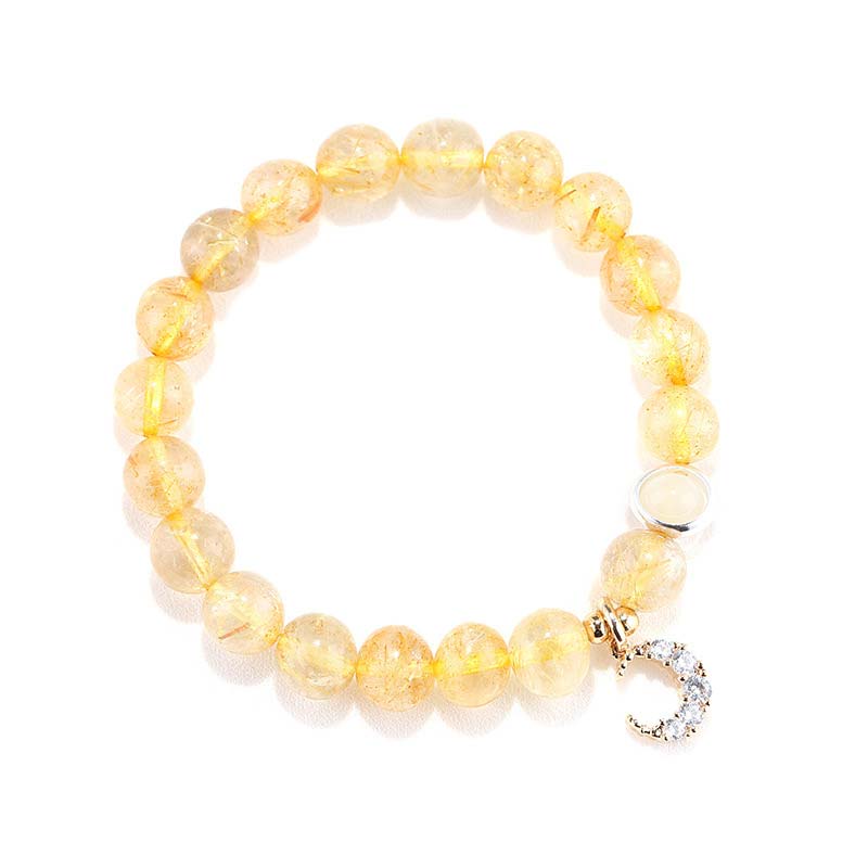 Radiant Citrine Gemstone Beaded Bracelet with Moon Charm