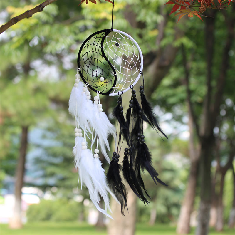 Yin Yang Dream Catcher Circular Net with Feathers Balance Decoration