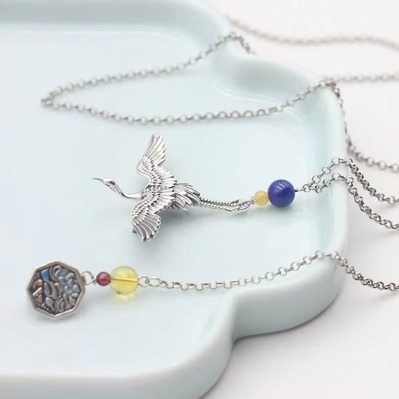 Vintage Crane Happiness Copper Brooch