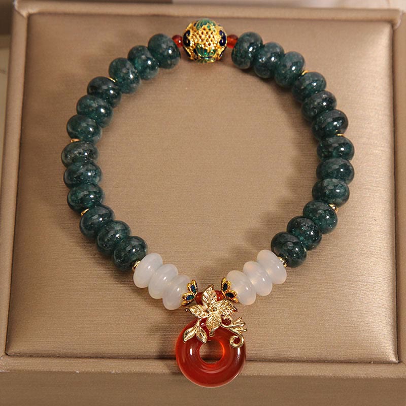 Jade, White & Red Agate Ping An Kou Peace Buckle Abacus Beaded Bracelet