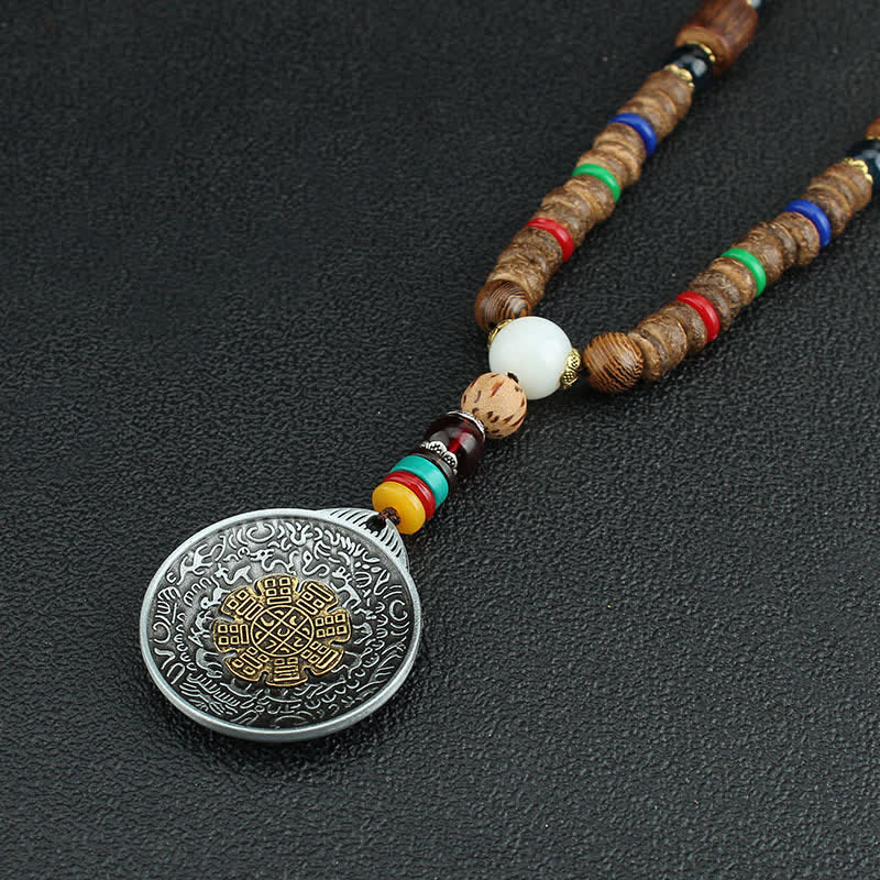 Tibetan Om Mani Padme Hum Prayer Wheel Rotation Vajra Wood Necklace Pendant