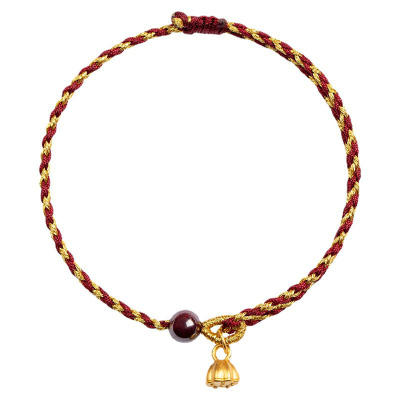 Handcrafted Red Gold Rope Lotus Peace And Joy Charm Braid Bracelet