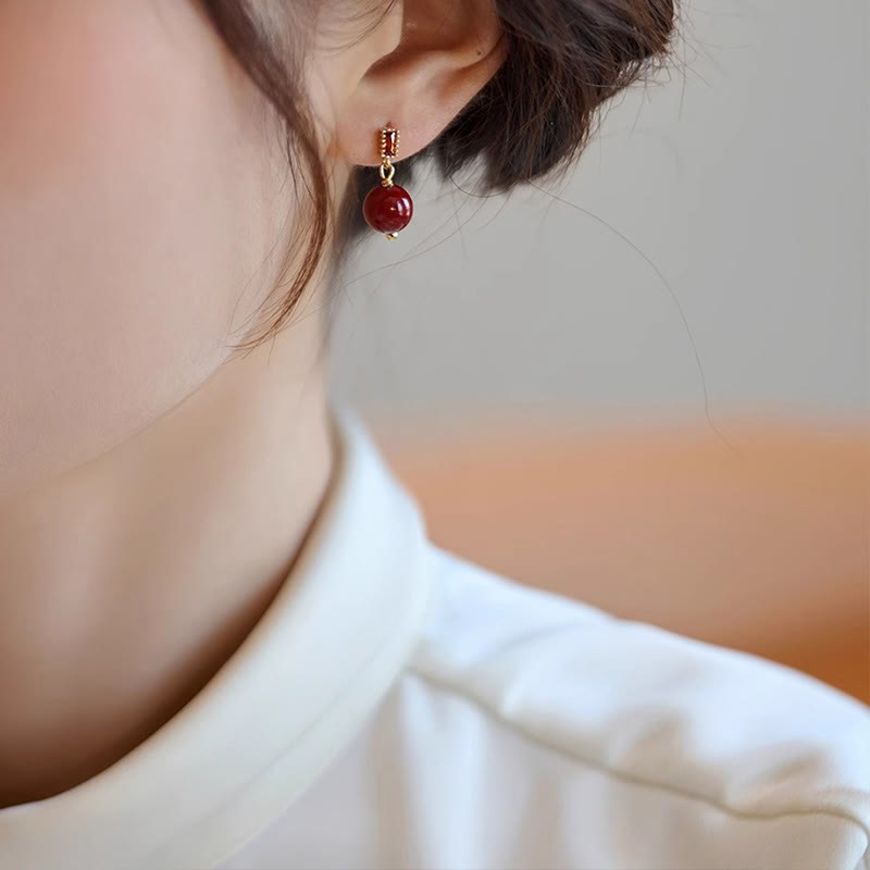 925 Sterling Silver Posts 14K Gold Filled Cinnabar Bead Zircon Calm Earrings