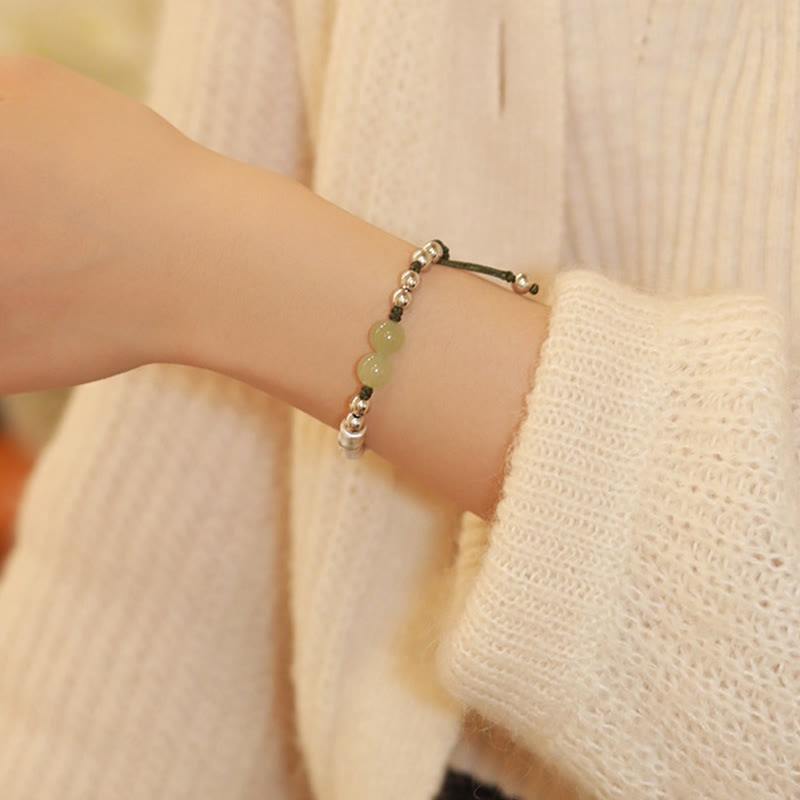 925 Sterling Silver Natural Hetian Jade Bamboo and Fu Character Resilience Bracelet