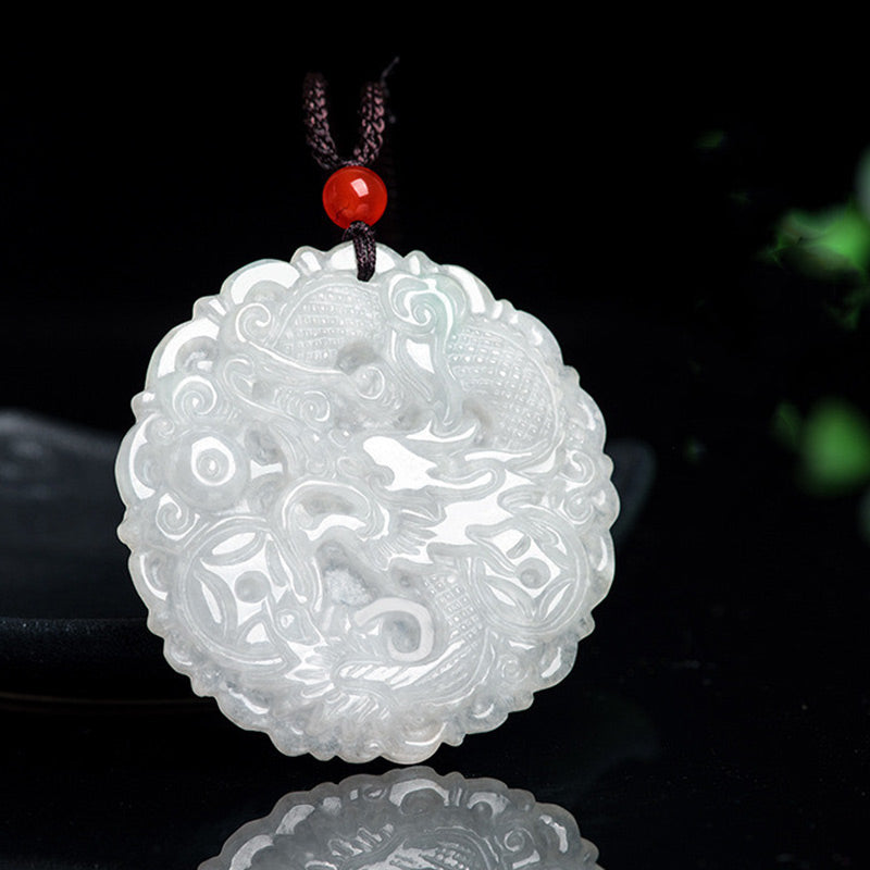 White Jade Dragon Protection Necklace String Pendant