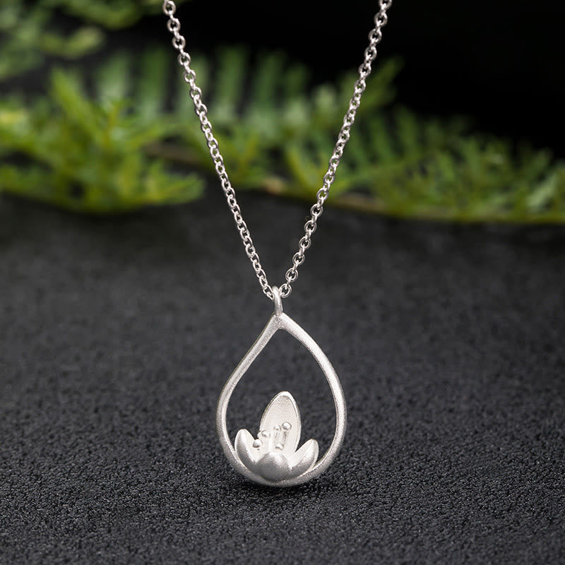 925 Sterling Silver Lotus Flower Floral Enlightenment Necklace Pendant