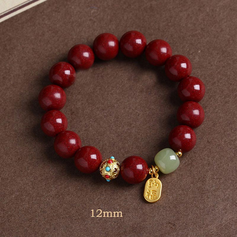 Cinnabar Green Aventurine Fortune Protection Charm Bracelet