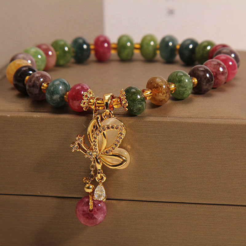 Colorful Tourmaline Butterfly Charm Wisdom Bracelet