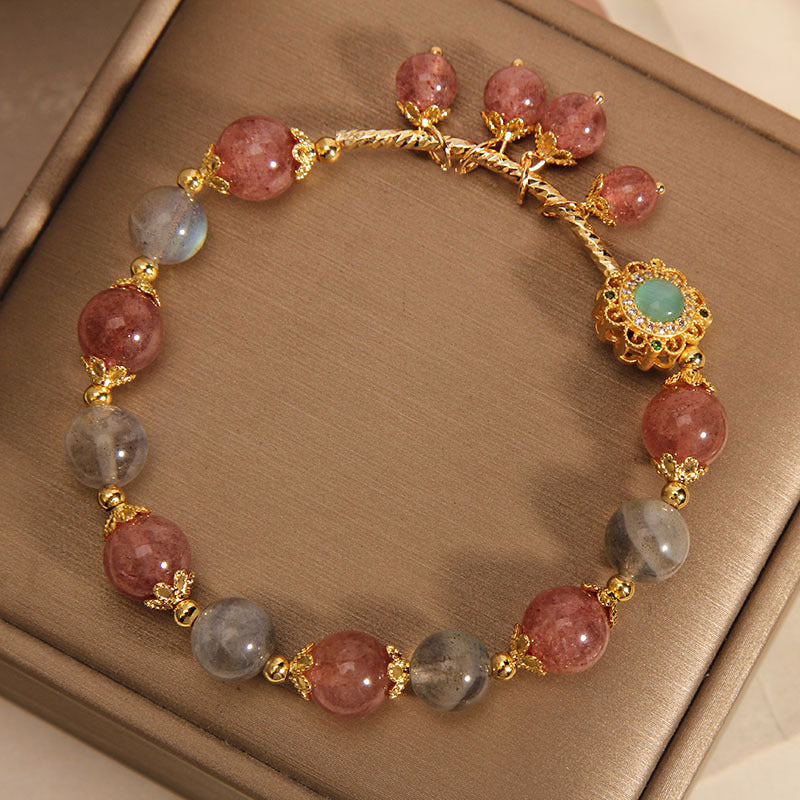 Strawberry Quartz Moonstone Healing Tassel Charm Bracelet