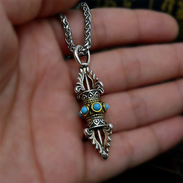 Tibet Vajra Dorje Pattern Copper Luck Wealth Metal Necklace Pendant