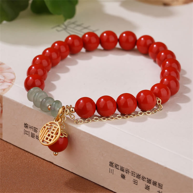 Cinnabar Auspicious Fu Character Jade Calm Bracelet
