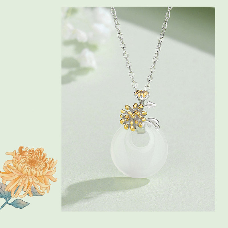 925 Sterling Silver Round Chalcedony Twelve Months Flower Harmony Necklace Pendant