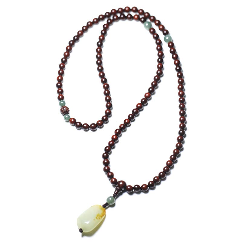 Tibetan Small Leaf Red Sandalwood Jade Mala Meditation Bracelet (Extra 30% Off | USE CODE: FS30)