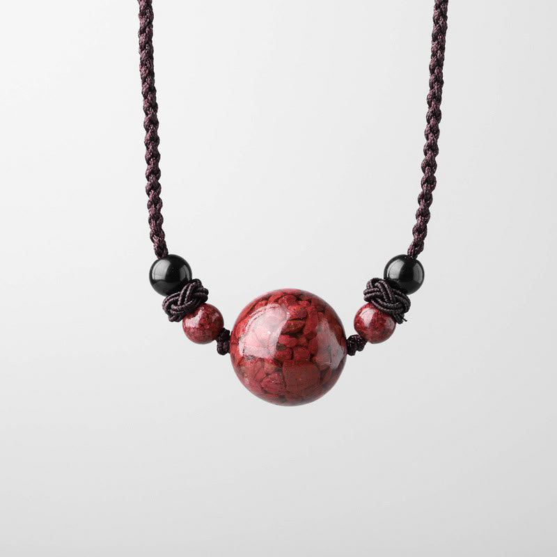 Natural Cinnabar Stones Bead Blessing Necklace Pendant