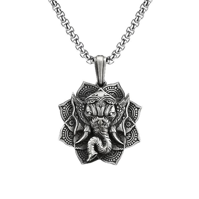 Pure Tin Ganesh Ganpati Elephant Protection Amulet Necklace Pendant